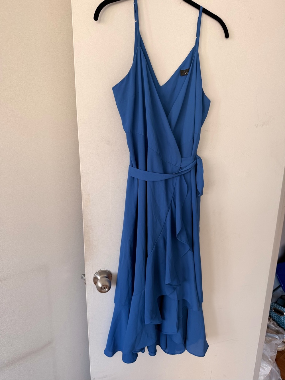 Lulu’s Blue Wrap Midi Dress with Belt